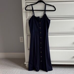 Chic Navy Button-Front Midi Dress